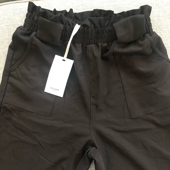 GRACE KARIN Paper Bag Waist Pants Slim Fit Casual Office Pencil Black Pants S - Picture 7 of 15